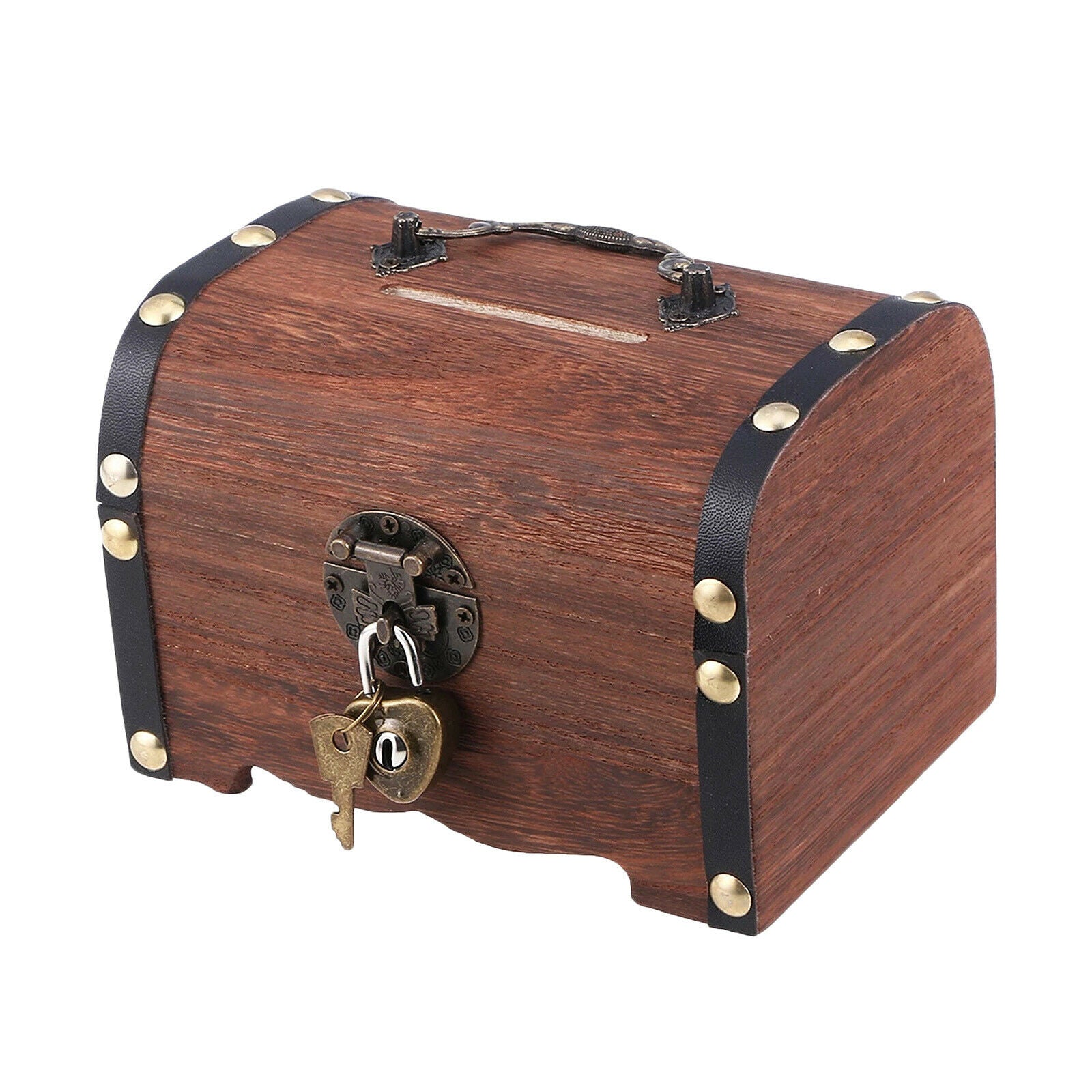 Rustic Wooden Treasure Chest Retro Money Storage Box Bedroom Piggy Bank