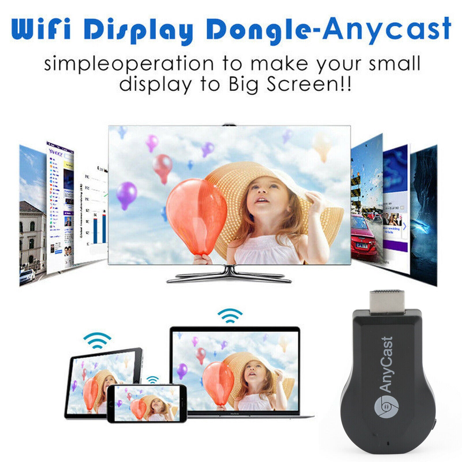 True 4K M100 TV Stick Dongle Receiver Anycast HDM TV WiFi TV Streamer  CA