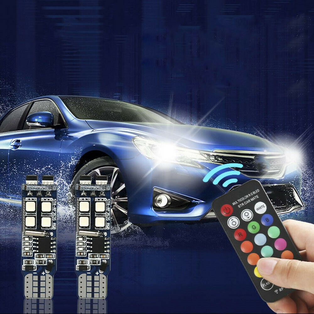 LED Color Changing RGB 168 194 T10 Bulbs w/RF Remote Control Car Parking Light~