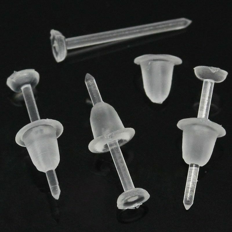 50 Pairs Plastic Invisible Blank Earrings Pins Post with Silicone Earring Backs