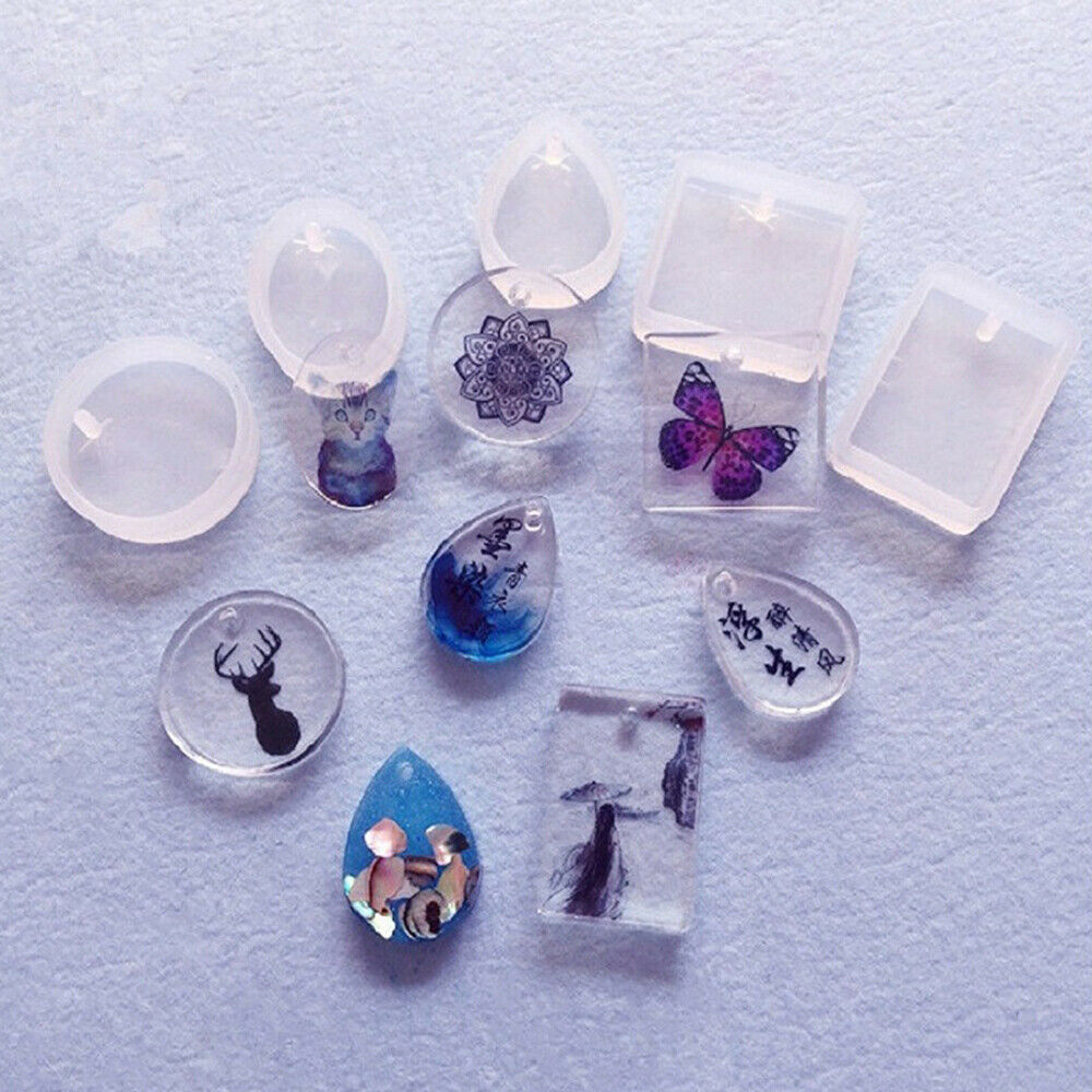 20Pcs/set Silicone Molds DIY Pendant Drop Round Square Epoxy Mold with Key Rings