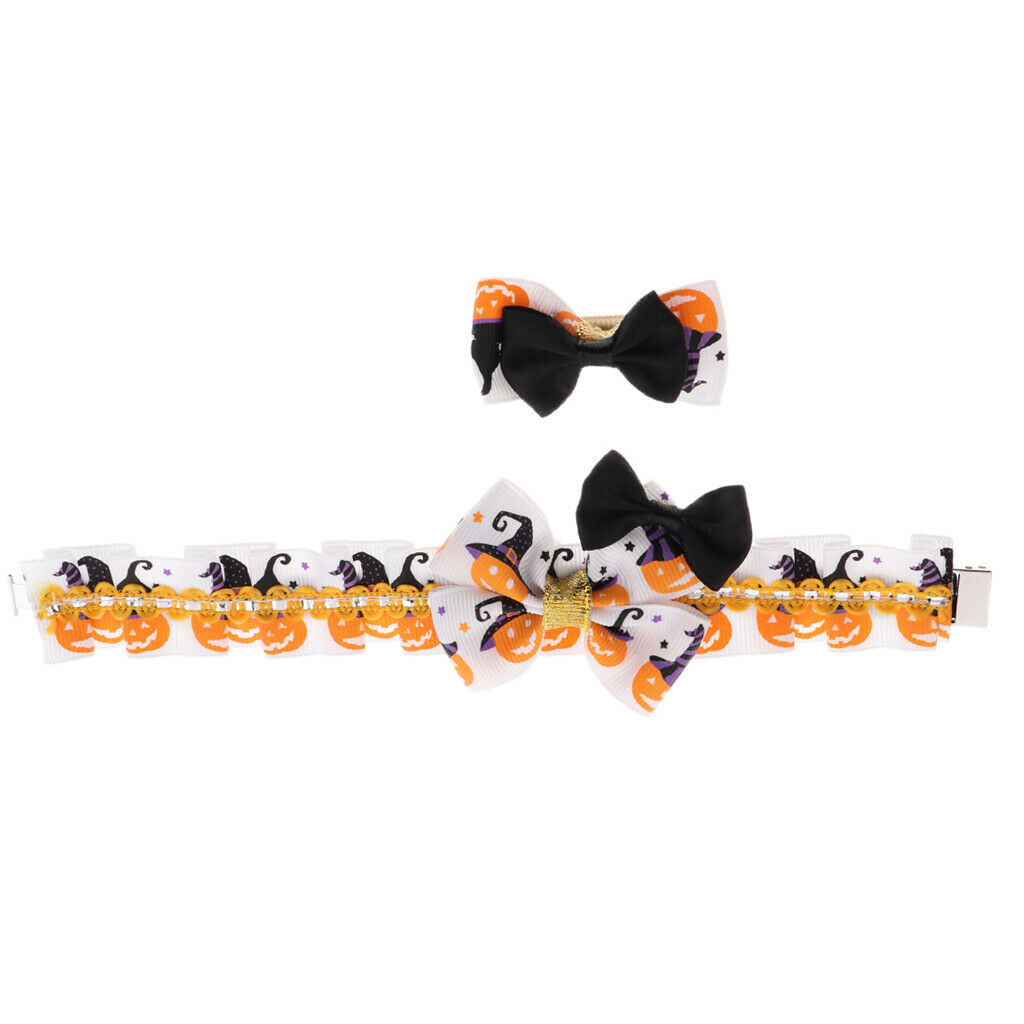 2Pcs Halloween Xmas Party Costume Hairpin Pet Cat Dog Collar Set Grooming  S