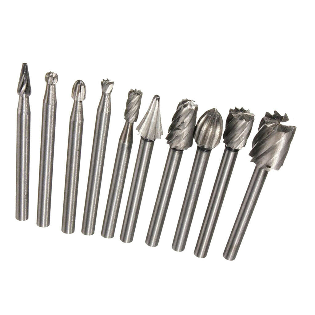 10pcs HSS Routing Router Bits Burr Rotary Tools-1/8'' (3mm) Shank Rotary Carving