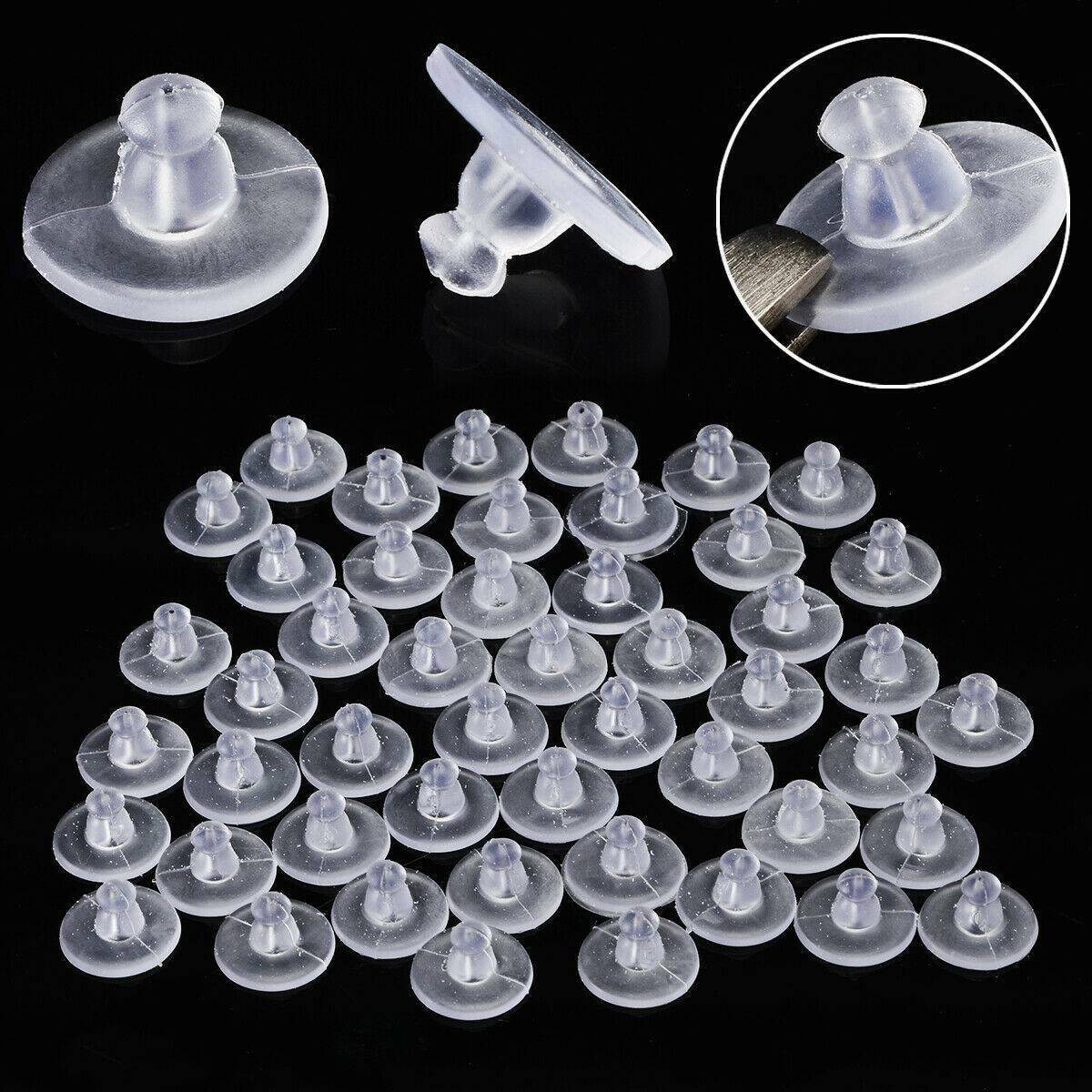 100PCS/Set Clear Stud Ear Plugging Round Blocked Earring Backs Soft Stoppers