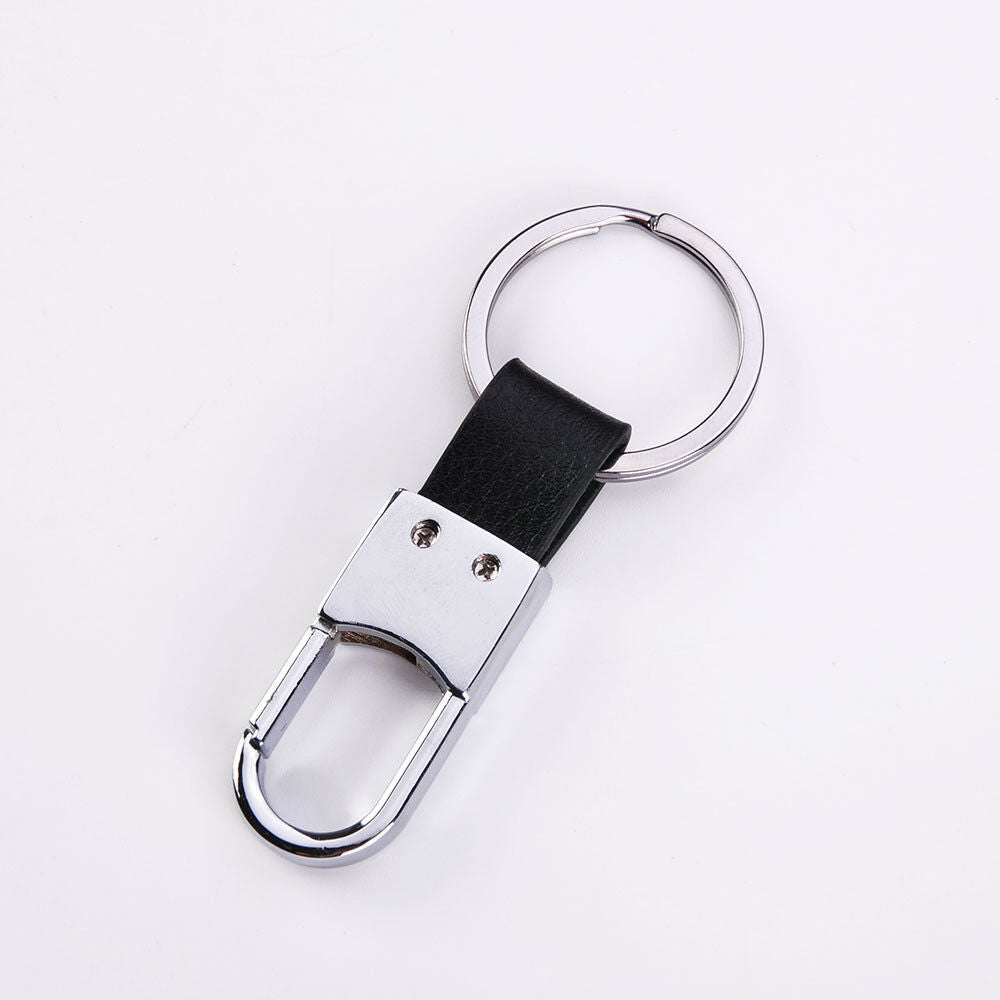 Portable Men Alloy Metal Keychain Black Leather Strap Keyring Key Chain Key Fob