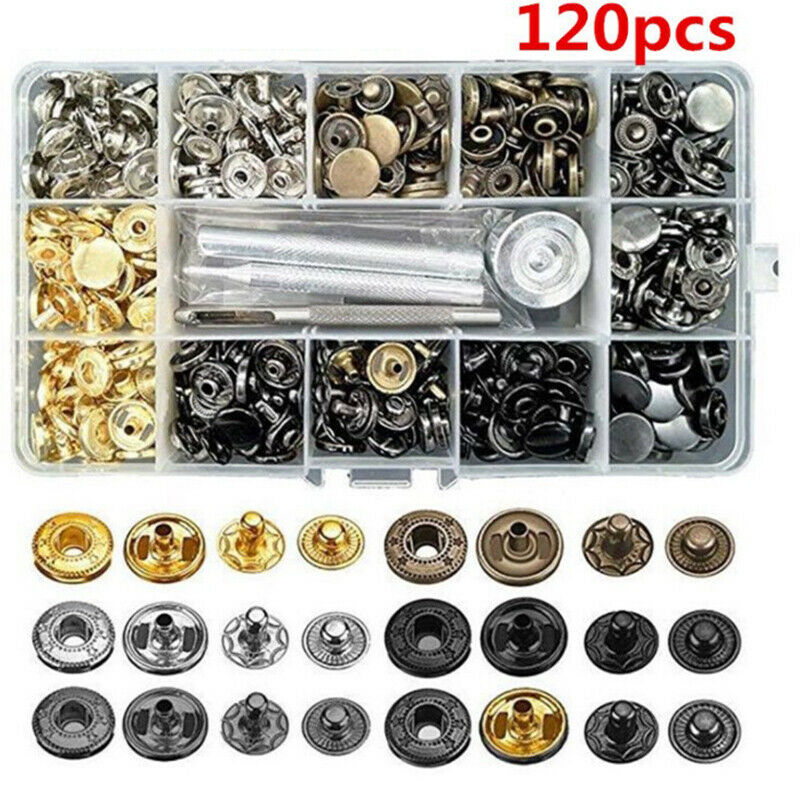 120pcs Snap Fasteners Kit 12.5mm Metal Button Snaps Press Studs 4 Installat_AU
