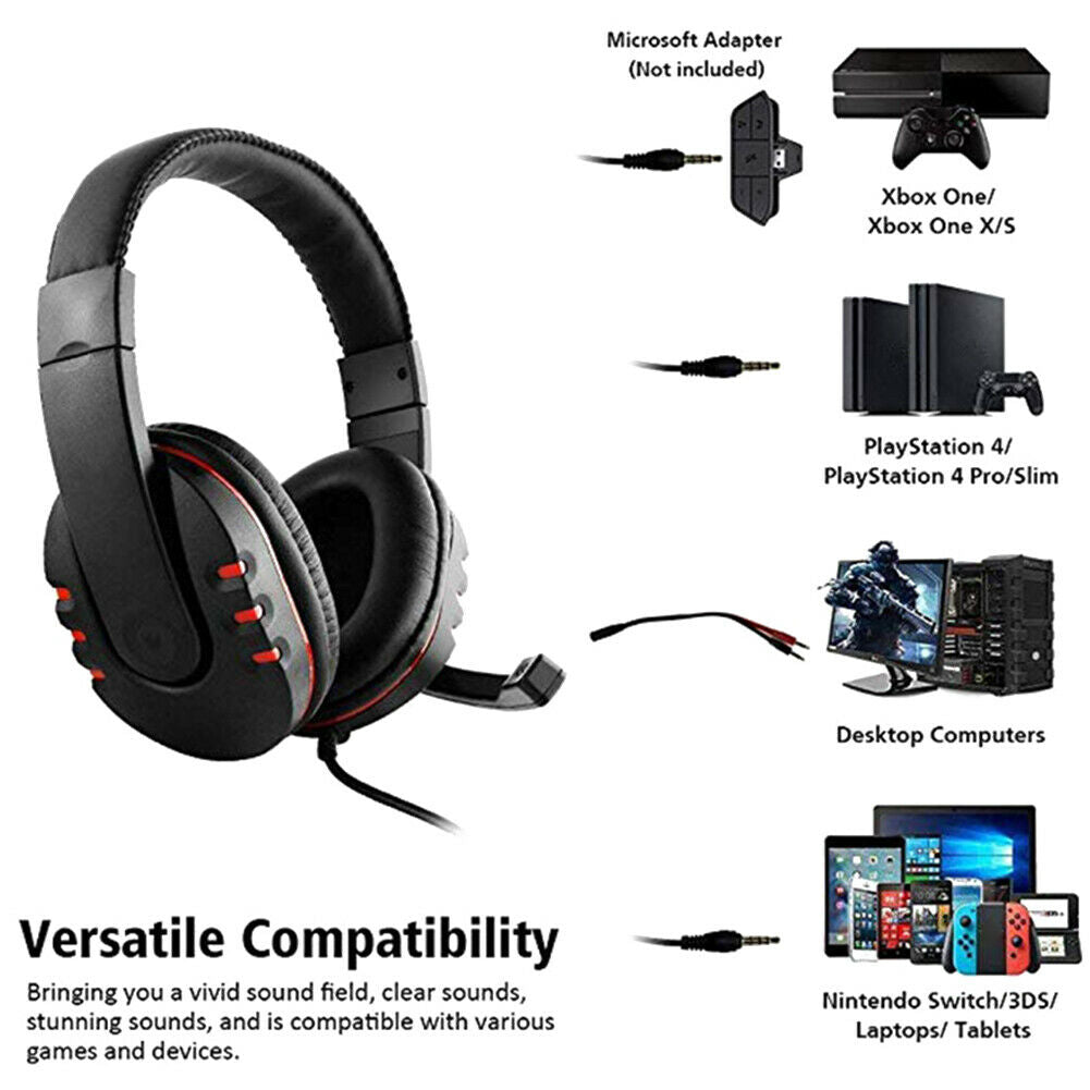 3.5mm Wired Gaming Headset Over Ear Headphones w/ Mic for PS4 Xbox One PC Gamer