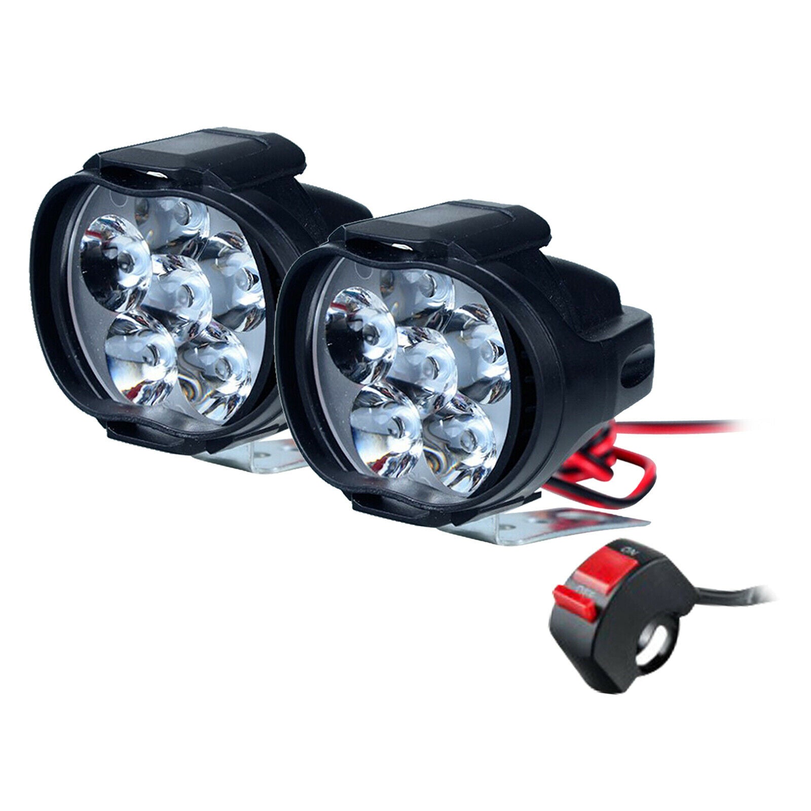 Universal 6 Led Motorcycles Biking Scooter Headlight Switch Head Light Black