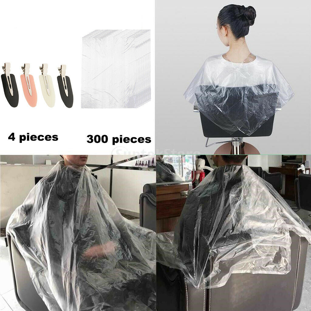 300X Disposable Hair Cutting Capes Barber Shop Apron Gown with 4X Hair Clip