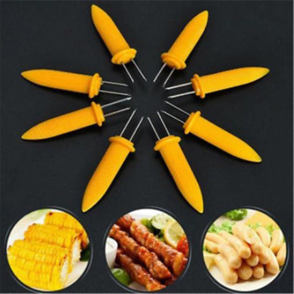 10PCS Lovely Safe BBQ Kitchen Corn on the Cob Holders Skewers Prong Fork Picks