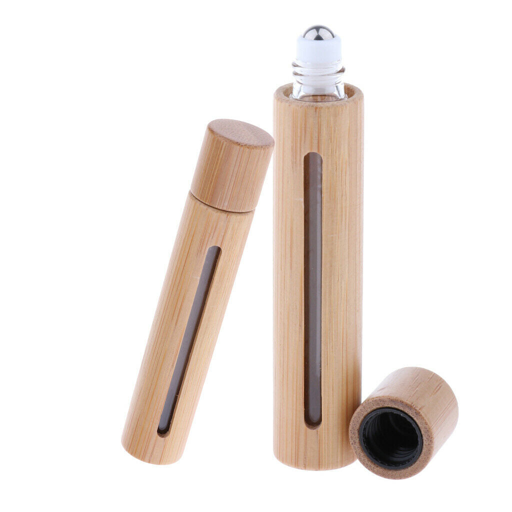 2X 10ML Bamboo Roller Bottle Roll On Bottle fo Essential Oil Steel Bead Head
