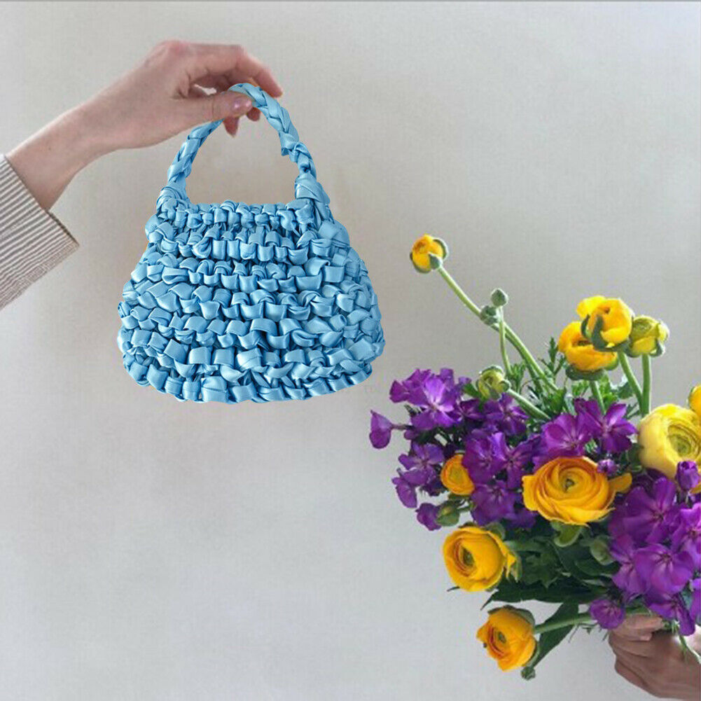 Ribbon Hand-woven Women Handbag Ladies Crochet Handmade Totes Clutch Bags @