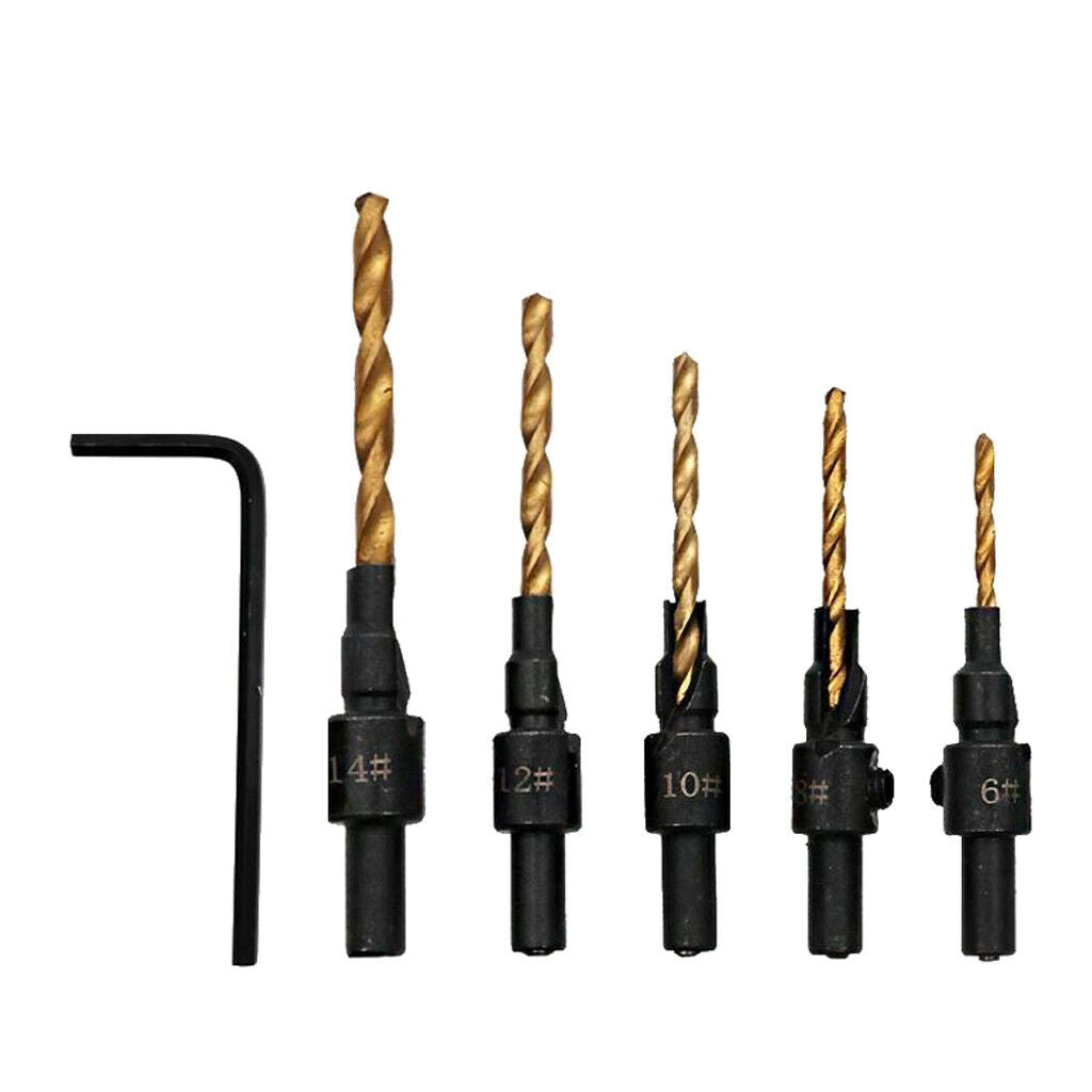 5Pcs HSS Countersink Drill Bit Set 6 8 10 12 14mm Carpentry Tool