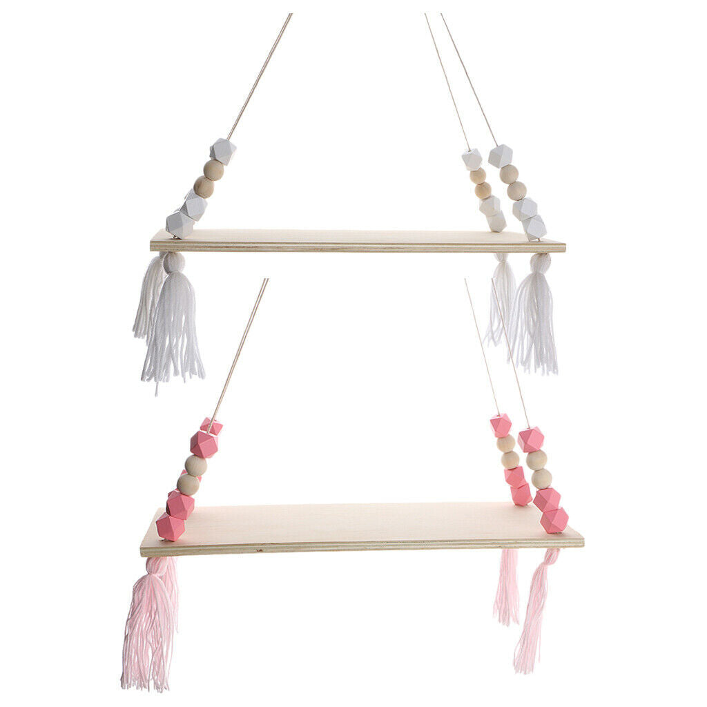 2x Wooden Floating Shelves Bracket Flower Vase Holder for Books Toys Set