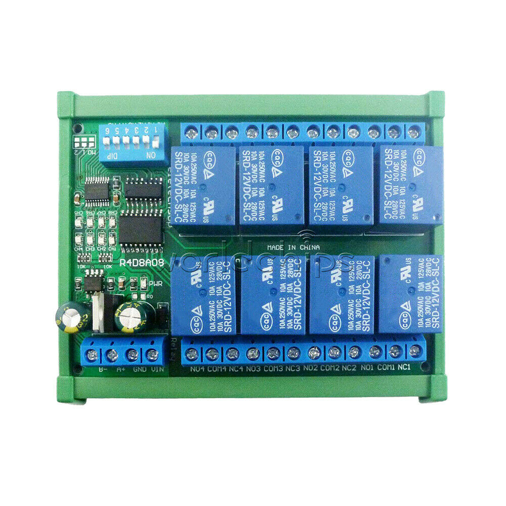 DC12V 8 Channel RS485 Relay Module Modbus RTU Board Controller +DIN rail Case