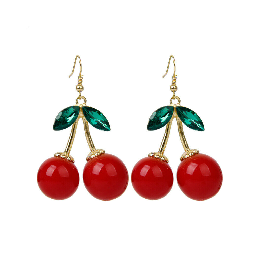 Rockabilly Red Cherry Diamante Crystal Drop Dangle