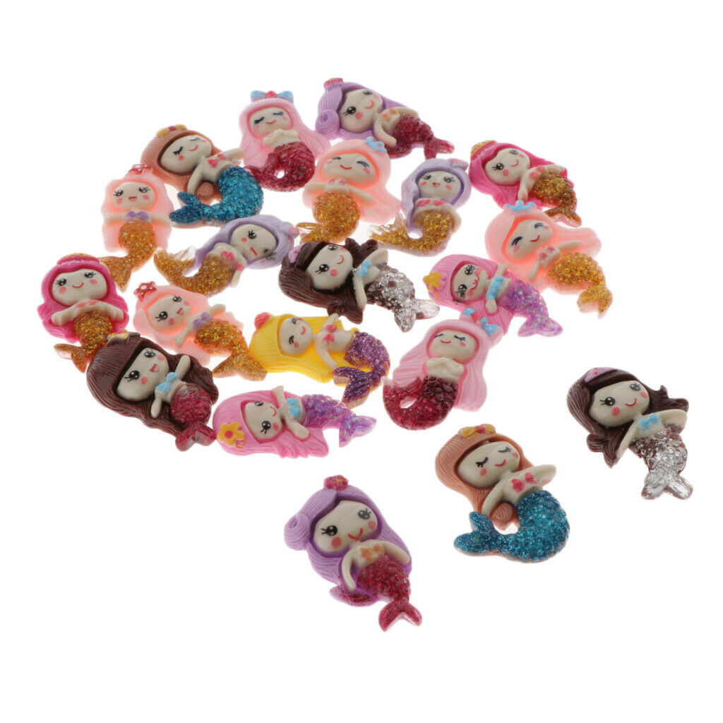 20pcs Cartoon Mermaid Flatback Bead for Handcraft Phone Case Decor Ornament
