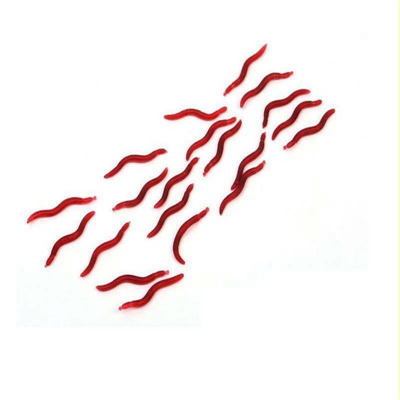 50x Red Earthworm Soft Worm Fishing Lures Bait Hooks Baits Tackle Crankbaits Kit