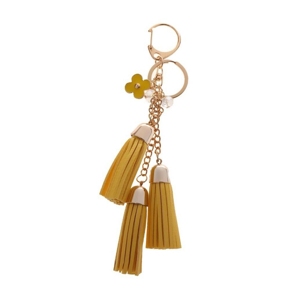 Fashion Casual Faux Leather Tassel Keychain Bag Pendant Purse Decor Yellow