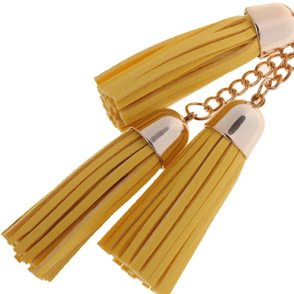 Fashion Casual Faux Leather Tassel Keychain Bag Pendant Purse Decor Yellow