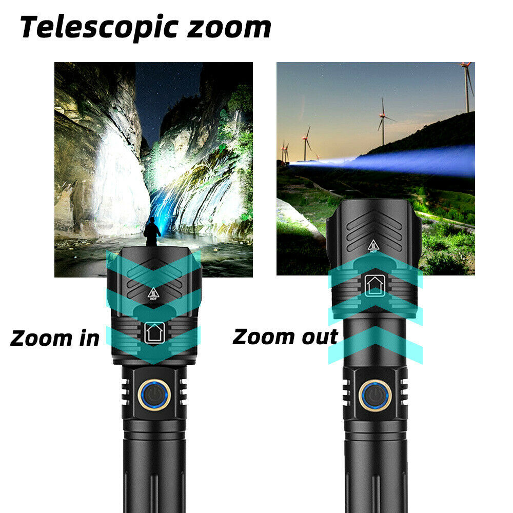 USB Portable Ultra-clear Flashlight LED Zoom Camping Light Outdoor Waterproof