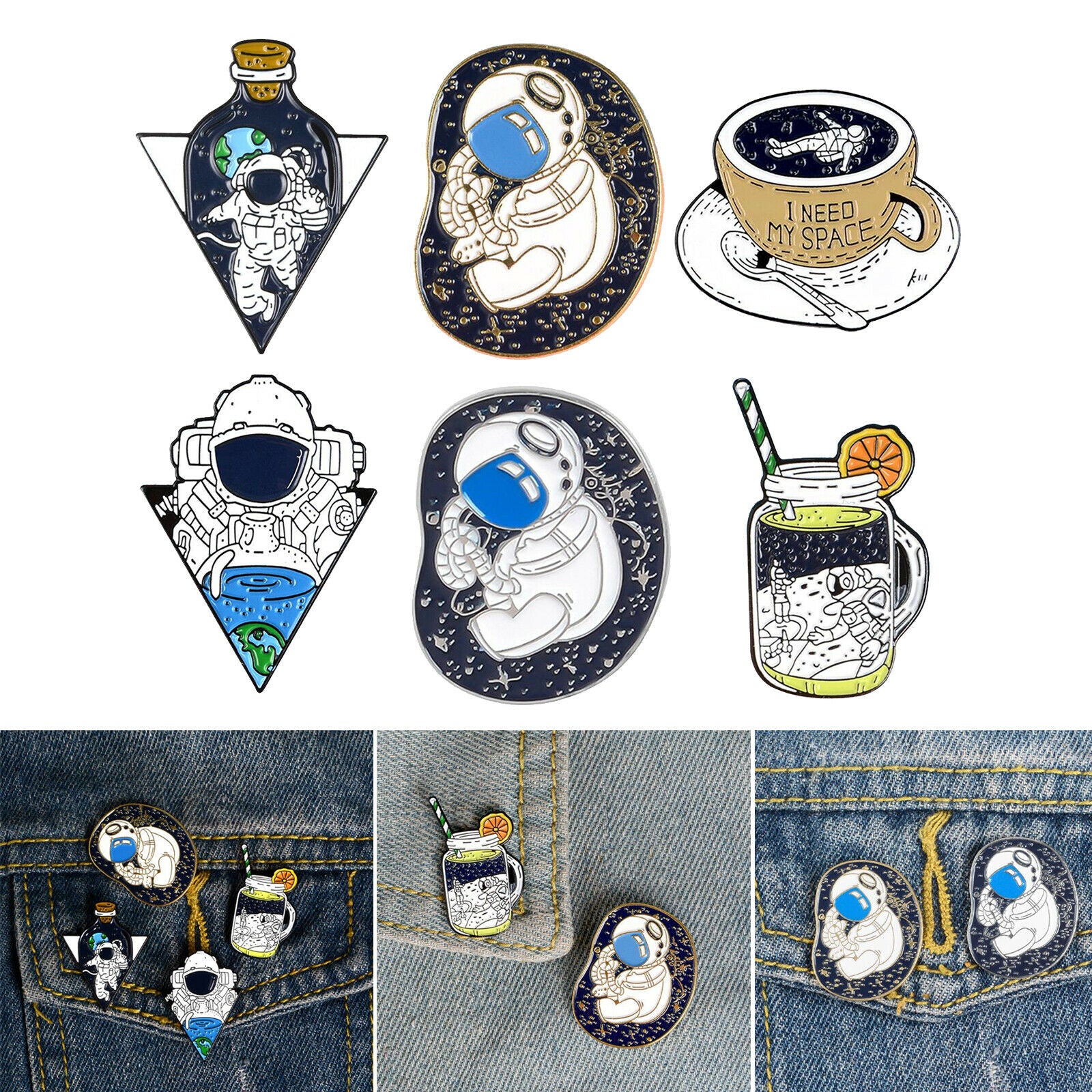 Pack of 6 Astronaut Enamel Pins Brooch Badge Jewelry Gift Decoration DIY