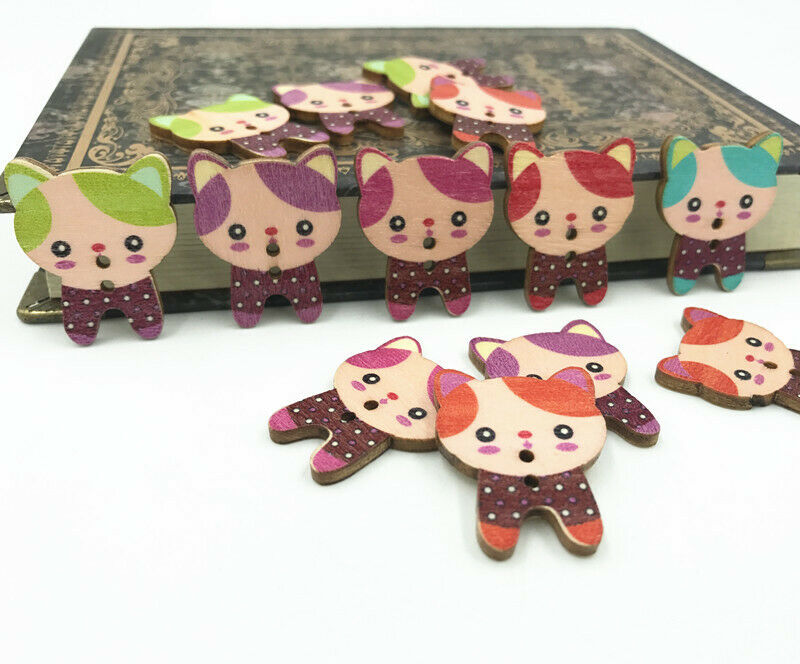 50X Wooden Buttons Fit Sewing Scrapbooking Handicrafts 2-Holes Cat shape 30mm
