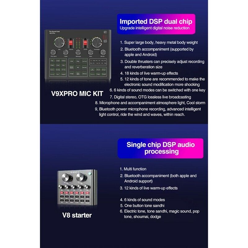 V9X PRO Sound Card,Audio Mixer for Live Broadcast Recording Phone Computer PW5P2