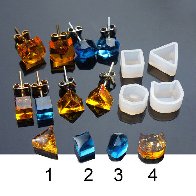 4Pcs/Set Crystal Epoxy Jewelry Earring Mold DIY Craft Making Pendant Mould Decor