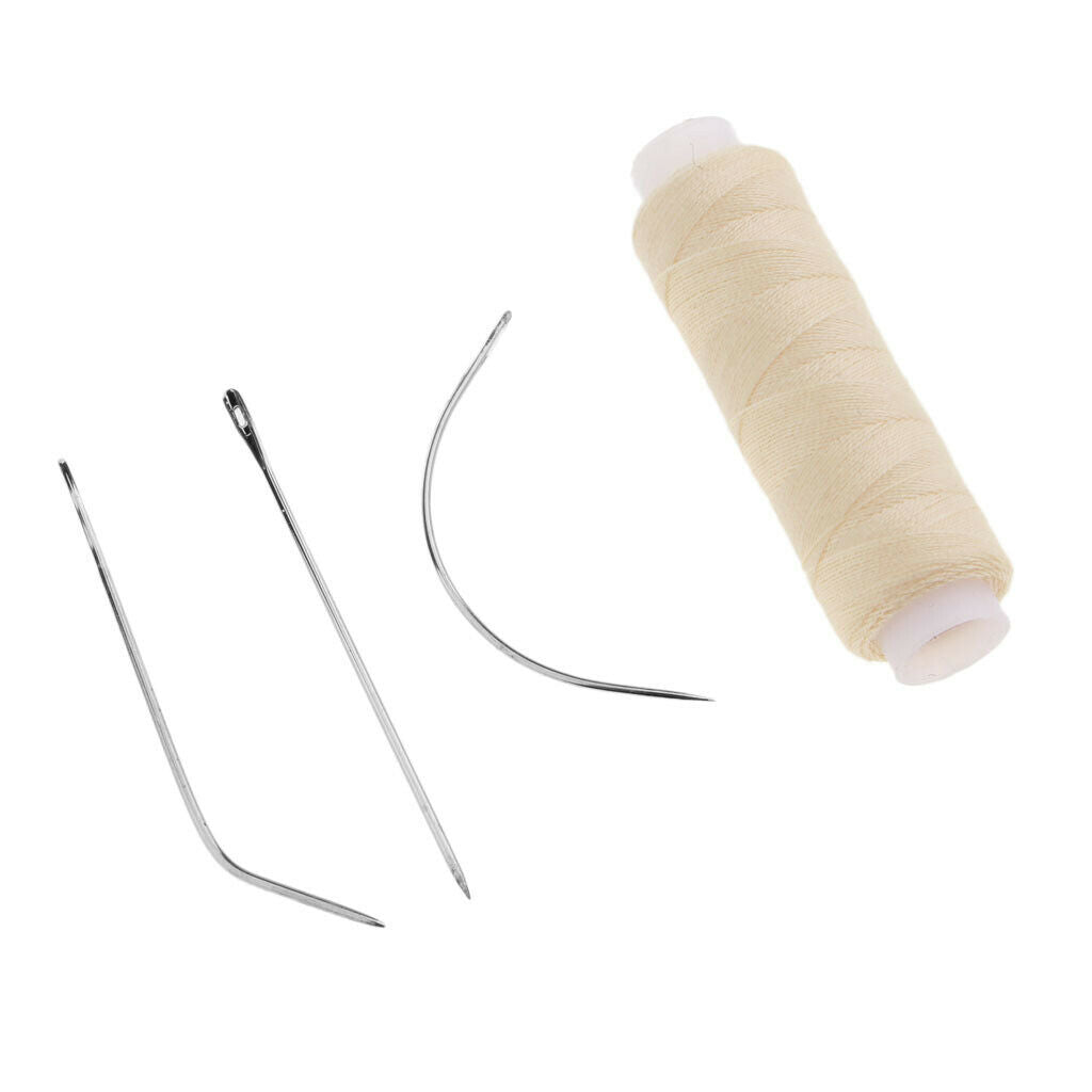 4 Pieces Hair Wigs Weaving Sewing Decor Thread with 12pcs I/C/J Needles Pins