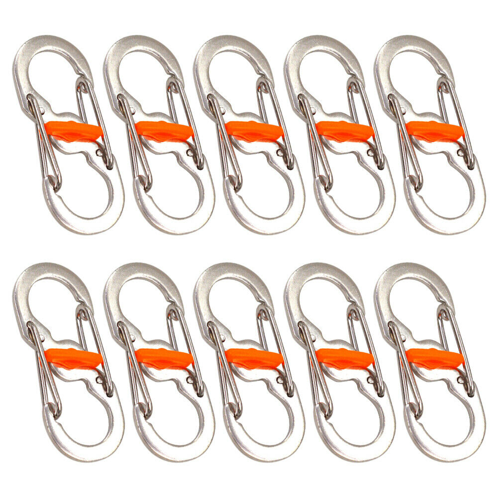 10Pc Outdoor Camping Carabiner Keychain with Lock 8Shaped S Buckle Metal Clip HN
