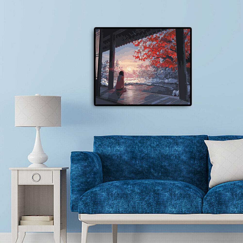 Watching Cherry Blossom Girl DIY Paintings By Number Kits Oil Art Picture @