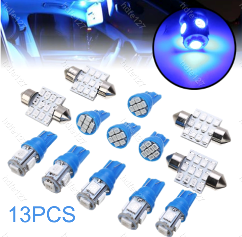 13x Blue Cars LED Lights Interior Package Kit for Dome License Plate Lamp Bulbs