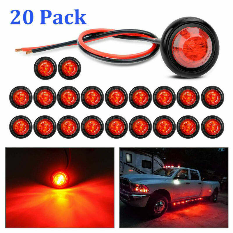 20X 3/4" Red 3LED Small Round Side Marker lights Button lamps Truck Lorry RV 12V