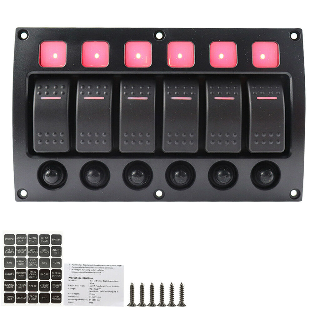 6 Gang Toggle Switch Panel Curved Waterpoof LED Switch Panel with Backlight The