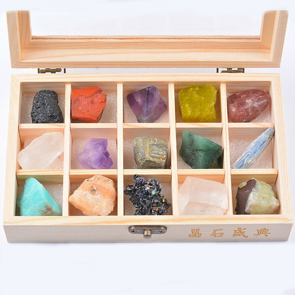 Set of 15 Drum Stones Crystal Stones Quartz Crystals Stone with Wooden Box for