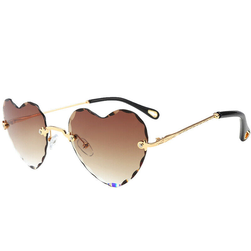 2 Pieces Women Rimless Heart Shape Ultralight UV400 Protection Sun Glasses