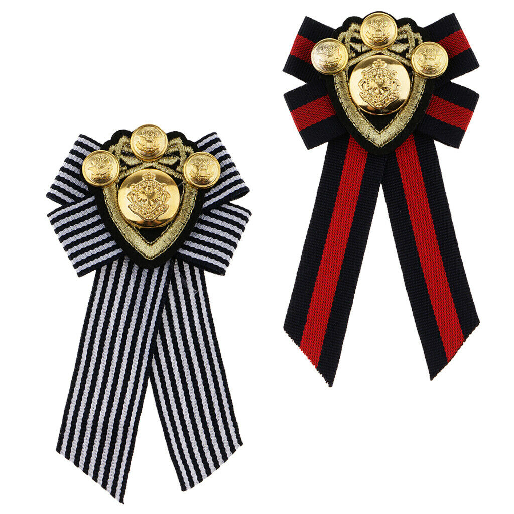 2pcs/Set Brooches Bow Necktie Pre-tied Fabric Badge for Women Blouse Shirt