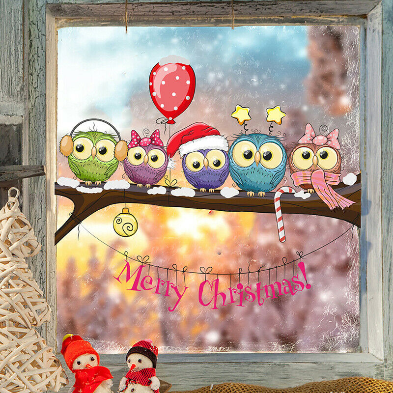 New Year Window Stickers Christmas Decoration Owl On A Tree Branch Wall SticBDA