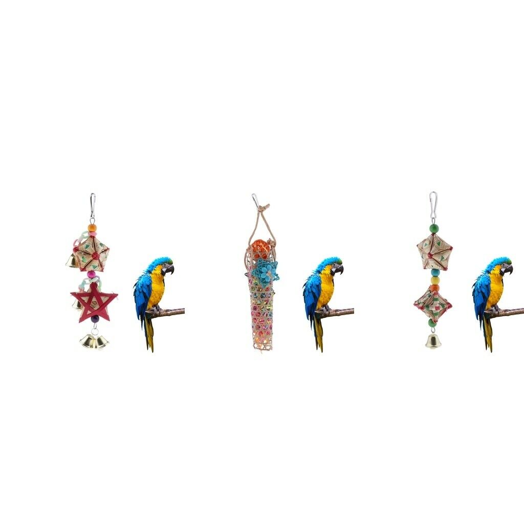 3 lot Parrots Cage Rattan Toys Playing Bite Toys For Large Birds Lovebirds