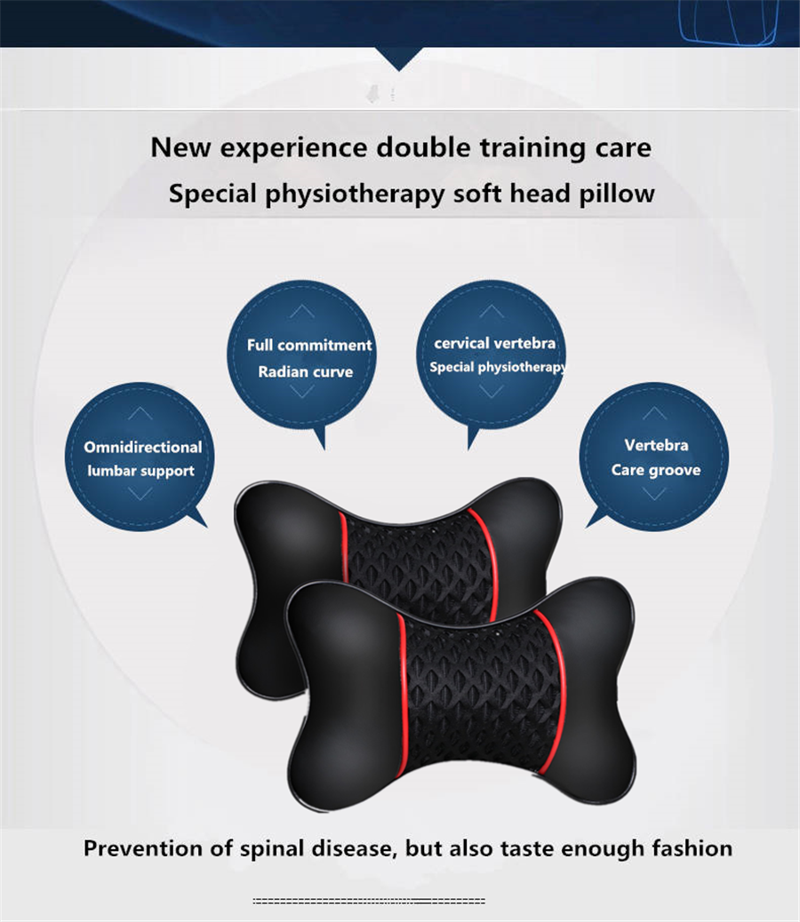 2* Breathable Headrest Pillow Black Leather Look Auto Car Seat Neck Rest Cushion