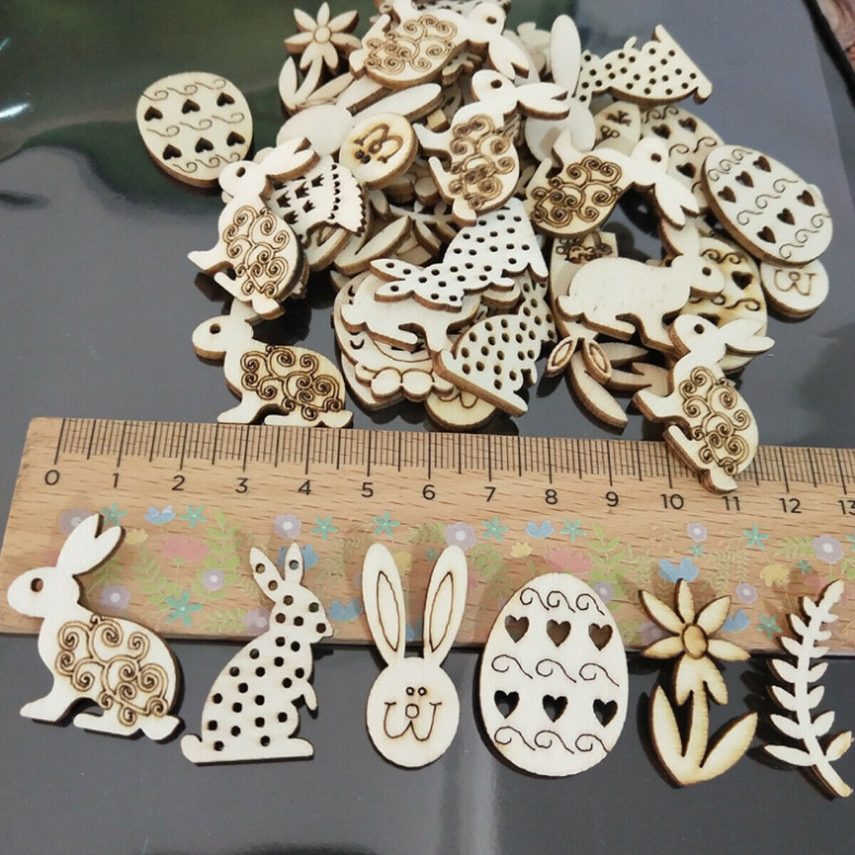 50PCS Easter Hanging Ornaments DIY Wooden Craft Home Decorations Party Supplies