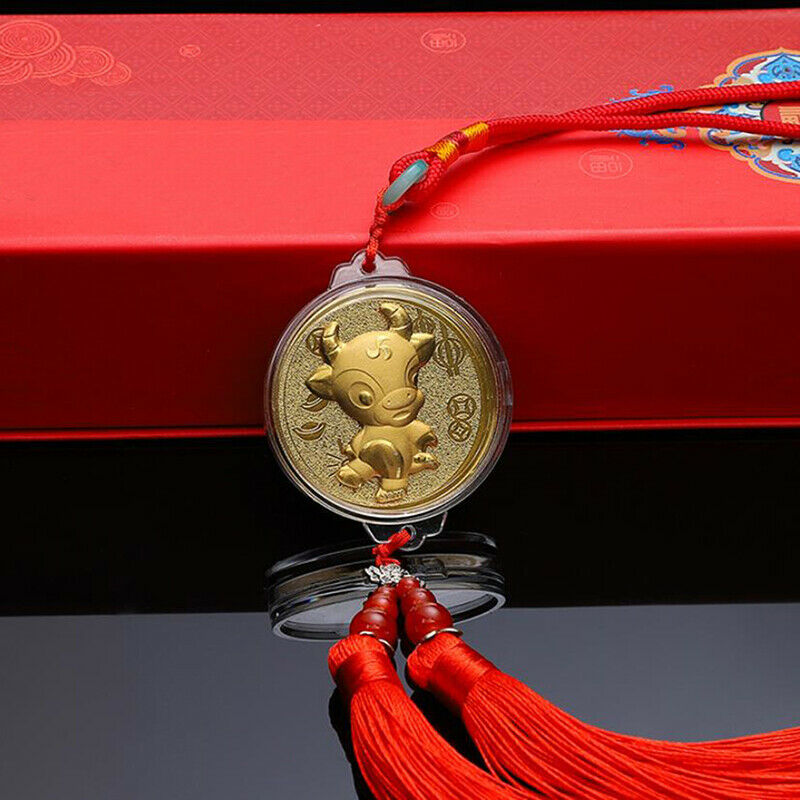 Lucky 2021 Year of Ox Coin Commemorative Souvenir Tassels Pendant Decorat.l8