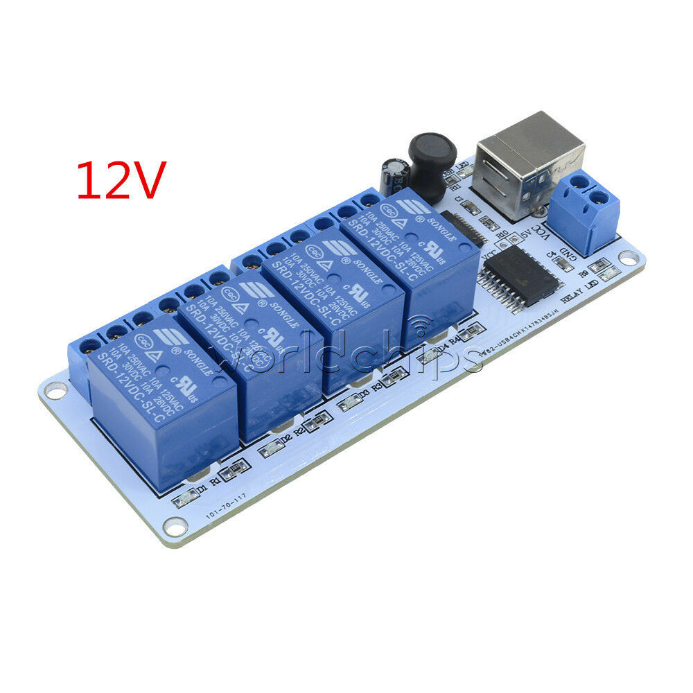 12V 4 Channel USB Relay Board Auto Module +Cable SRD-12VDC-SL-C for Arduino