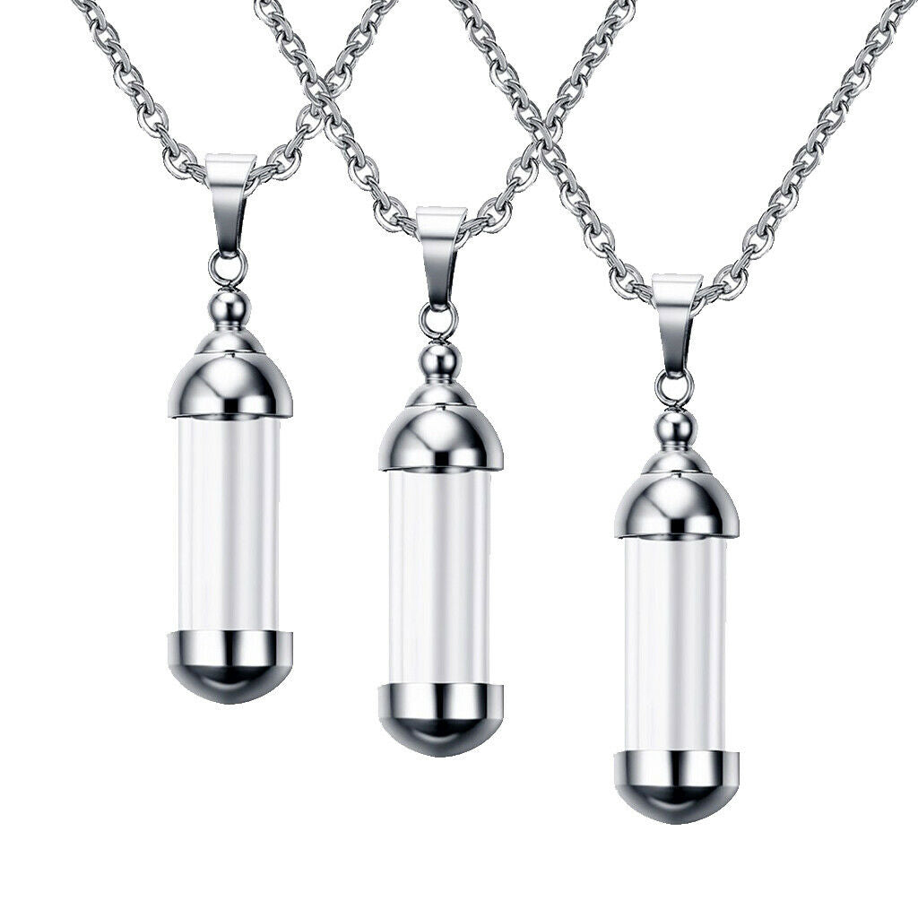3Pcs Screw   Clear Glass Container Tube Urn Memorial Pendant Necklace Gift for