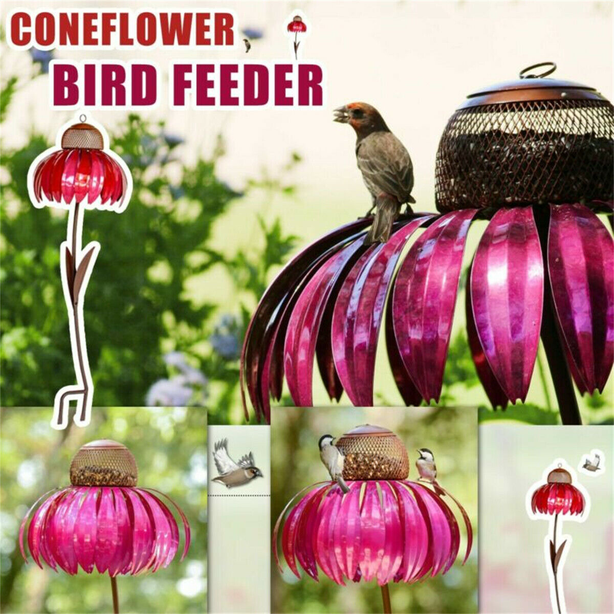 Creative Sensation Pink Coneflower Bird Feeder Outdoor Garden Yard Decoration