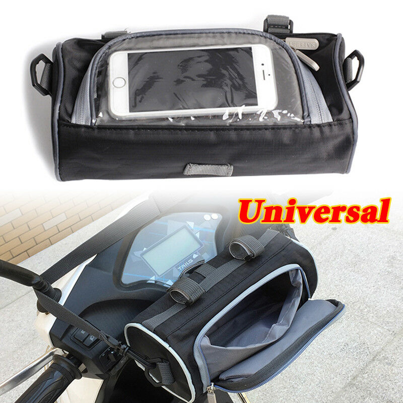 Motorcycle Moped Scooter Handlebar Bag Fork Storage Shoulder Pack w/ Phone Case