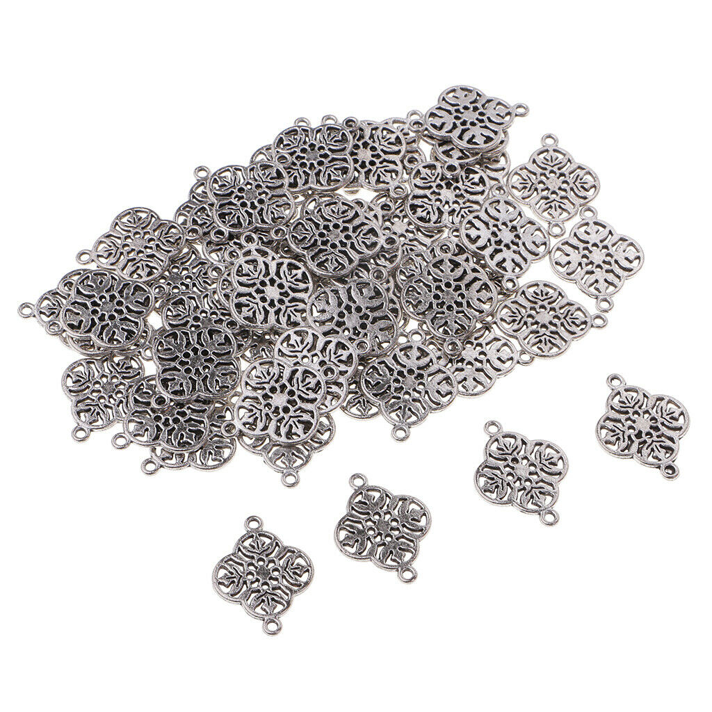 50 Pieces Alloy Filigree Flower Charm Pendants for Crafting for Bracelet