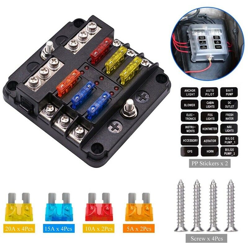 6-Way Waterproof Fuse Block,with LED Indicator 12 Circuits with Negative MarinR8