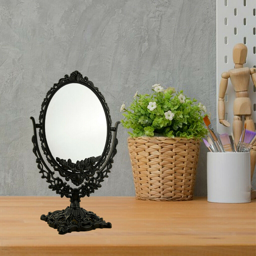 Black Two-Sided Desktop Makeup Mirror Oval Vanity Mirror for Dressing Table